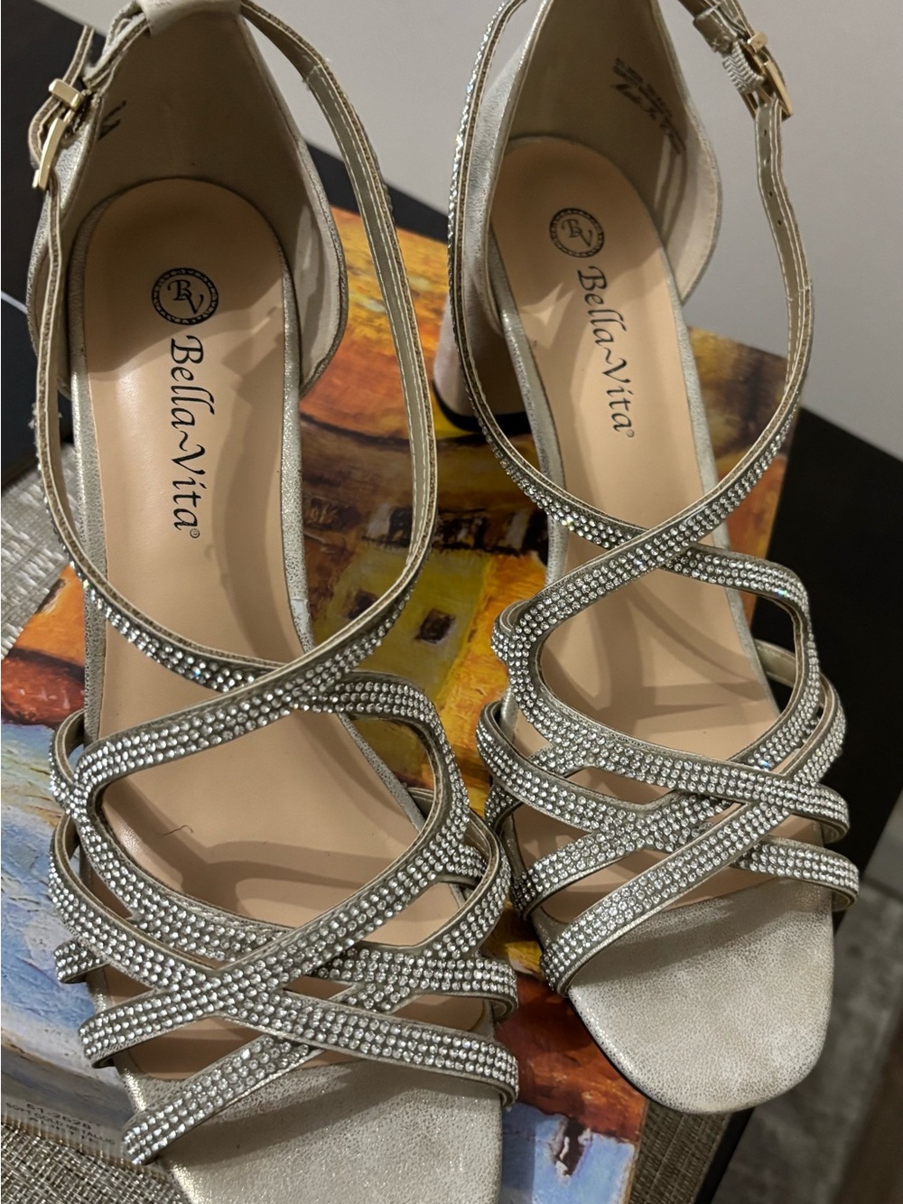 Bella Vita Silver Crystal-Strap Dress Sandals